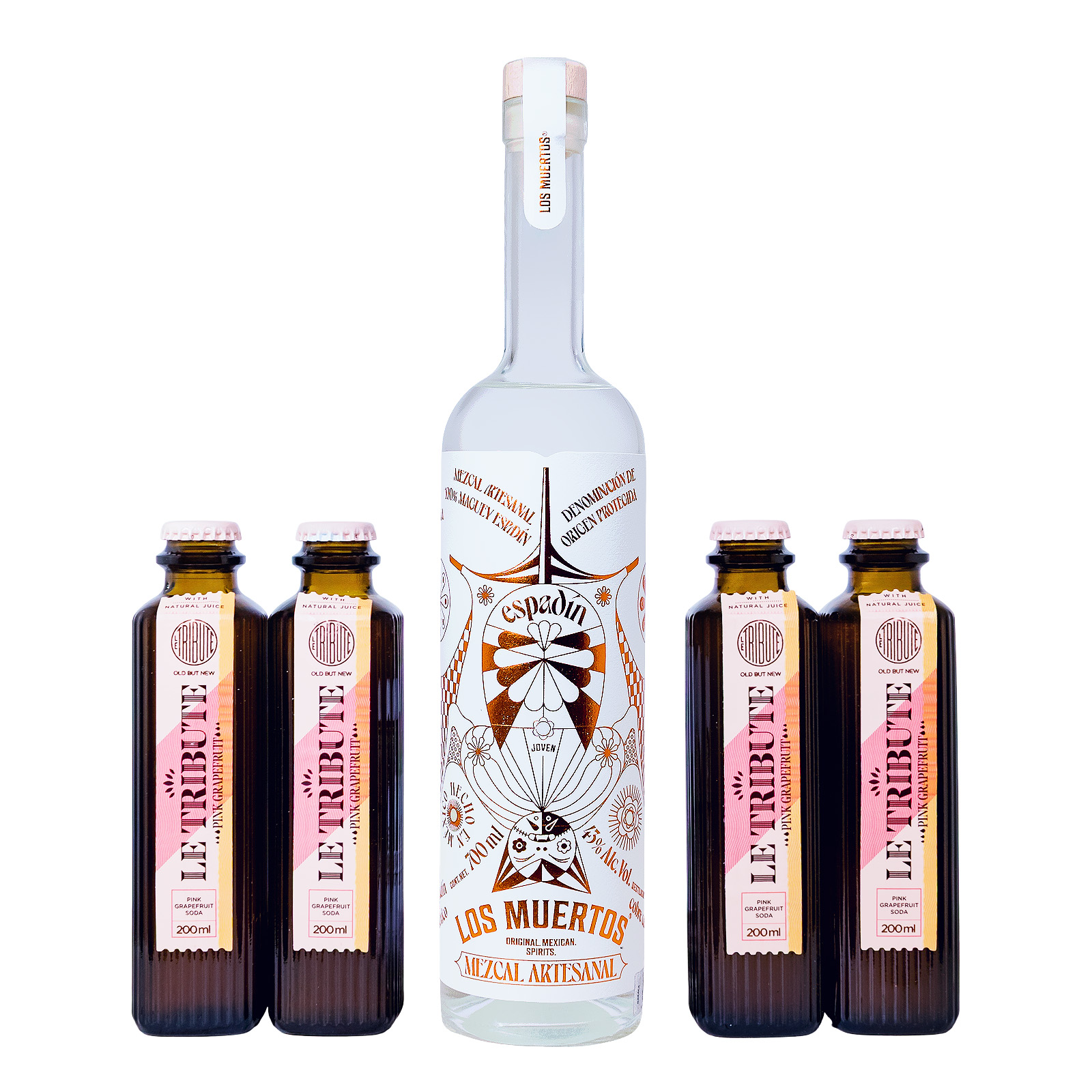 Bundle: Los Muertos Mezcal + 4 x Le Tribute Pink Grapefruit - 1,5L 43% vol