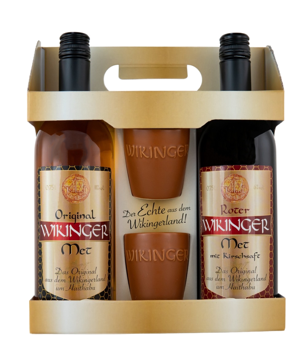 Wikinger Met Original + Roter Wikinger Met + 2 Met Becher - 1,5L 8,5% vol