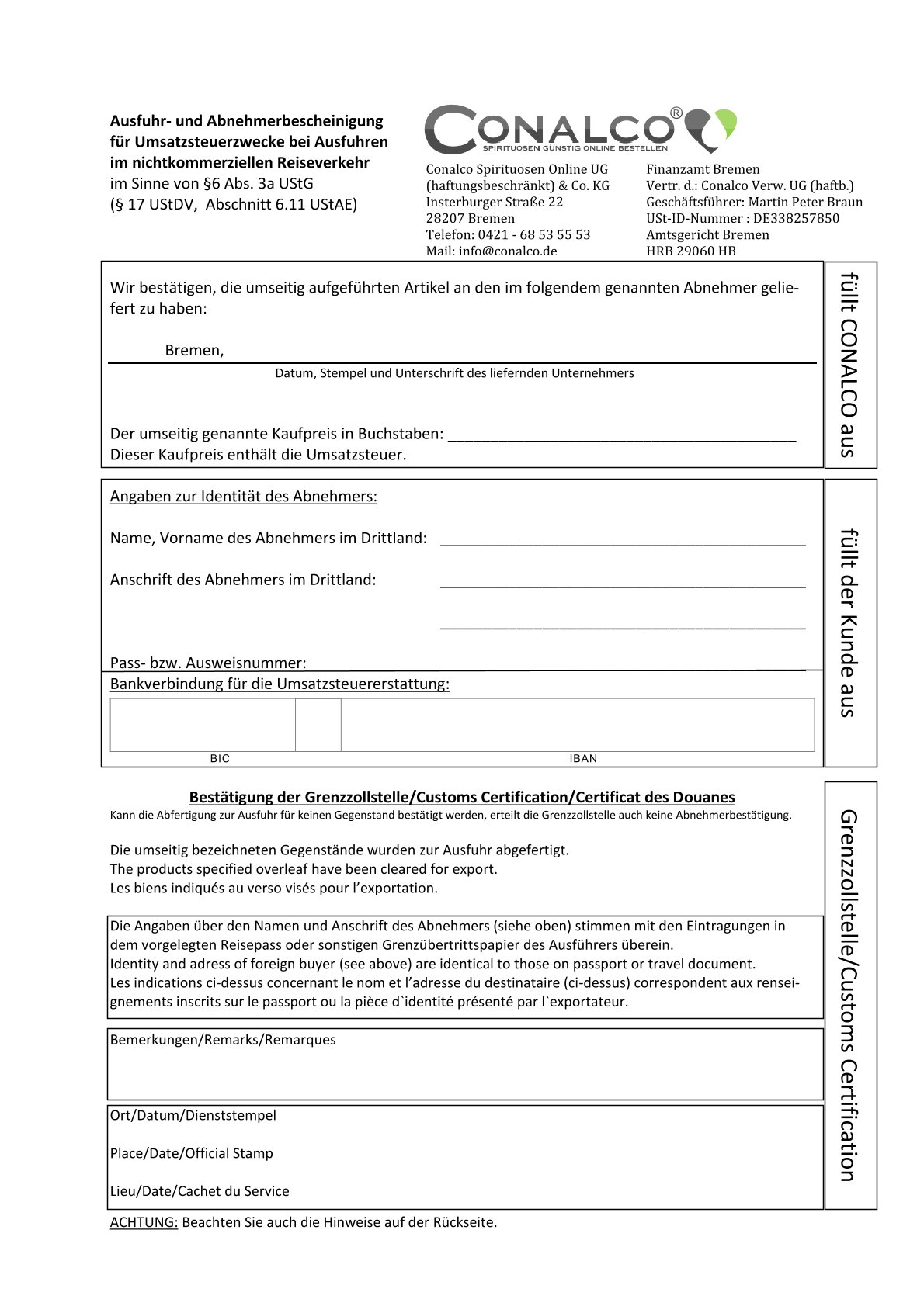 Ausfuhrbescheinigung