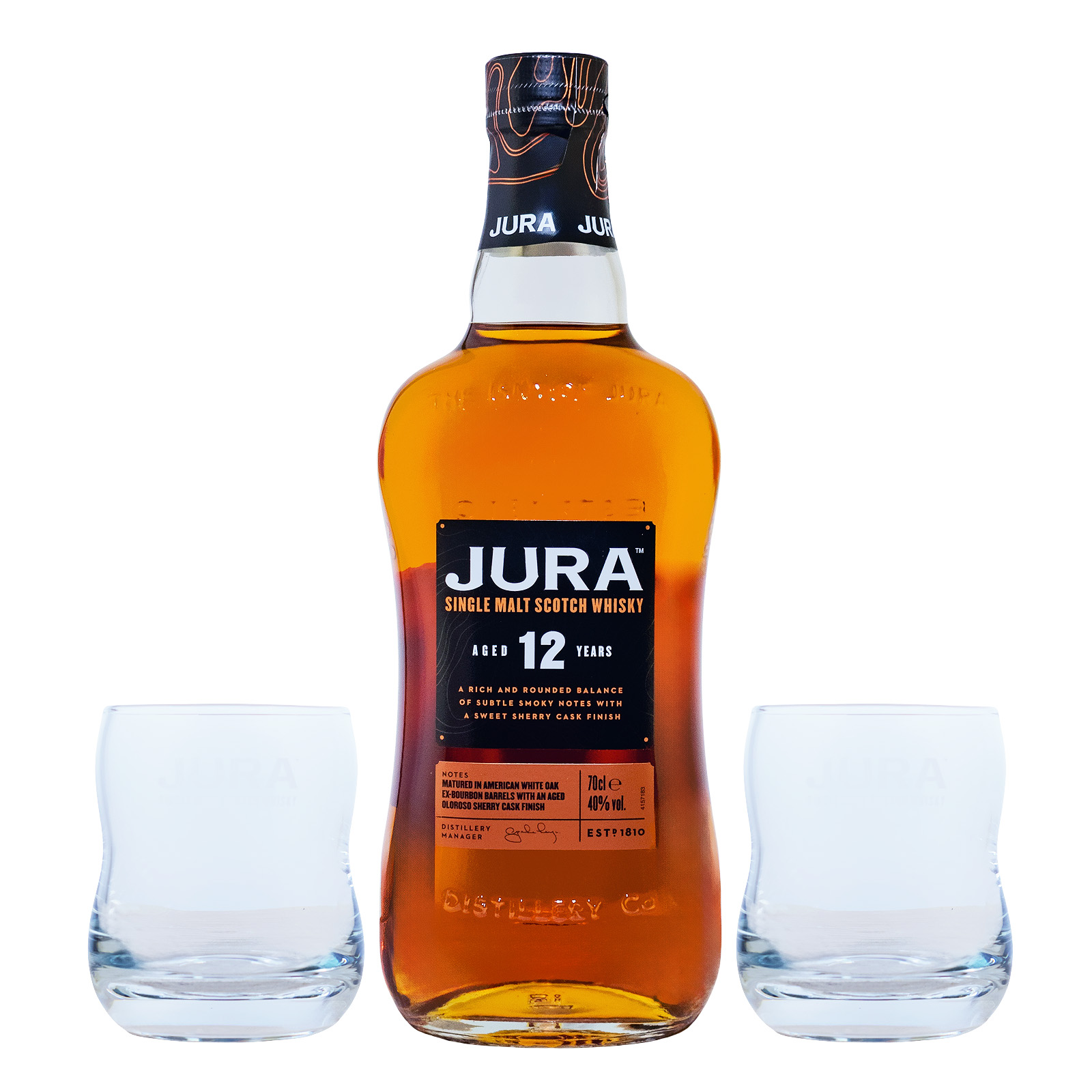 Jura 12 Jahre Single Malt mit 2 Gläsern - 0,7L 40% vol
