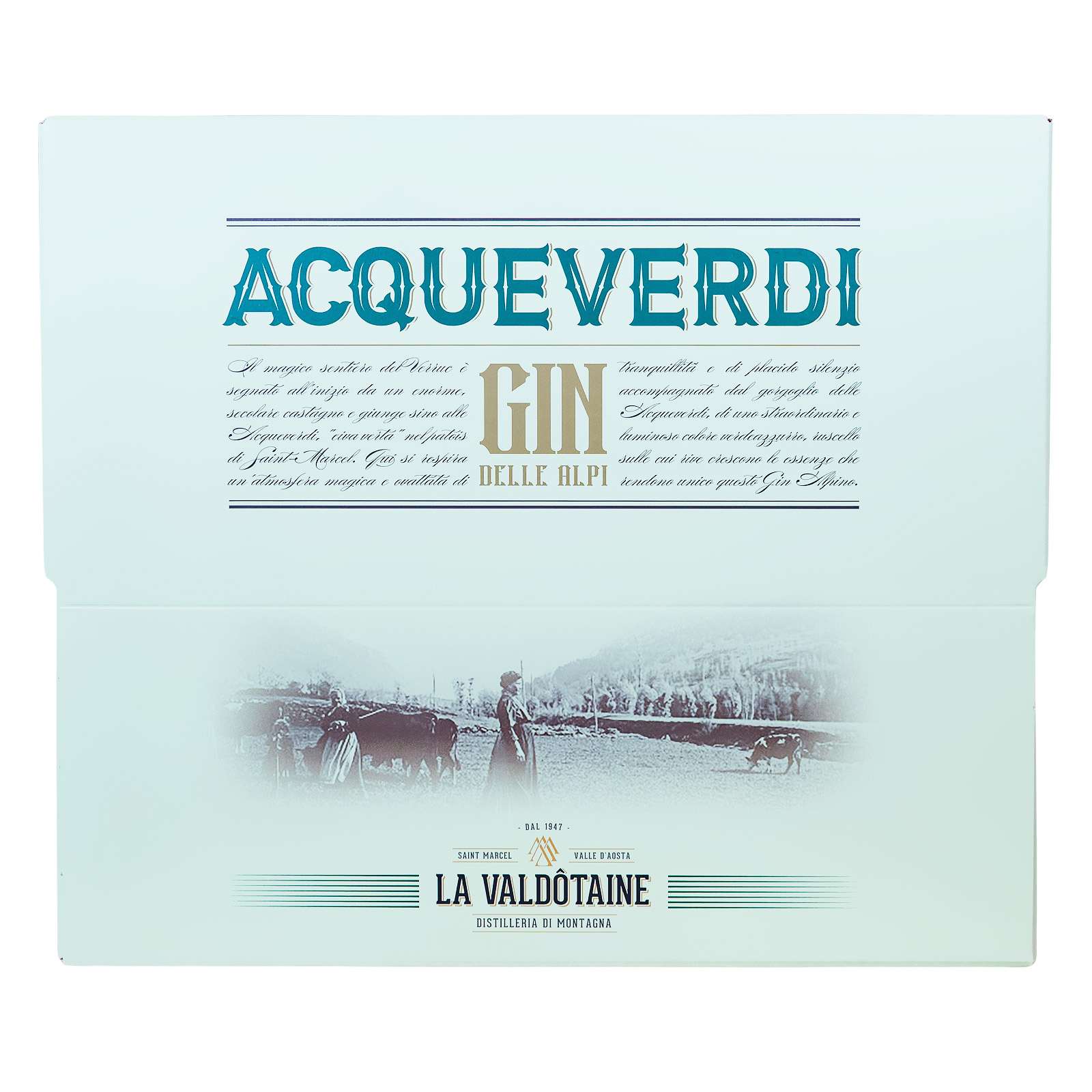La Valdotaine Gin Acqueverdi mit 2 Gläsern in Geschenkverpackung - 1 Liter 43% vol