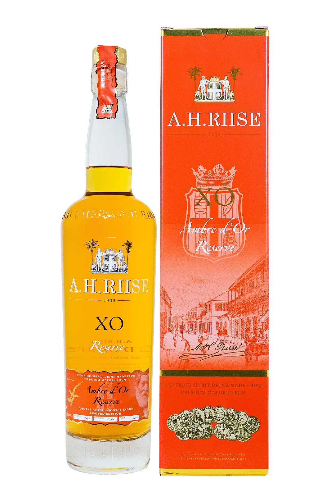 A.H. Riise X.O. Ambre d'or Reserve Spirituose auf Rum-Basis - 0,7L 42% vol