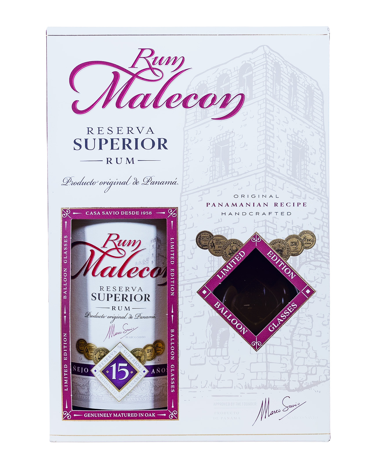 Rum Malecon 15 Jahre GEPA mit 2 Gläsern - 0,7L 40% vol