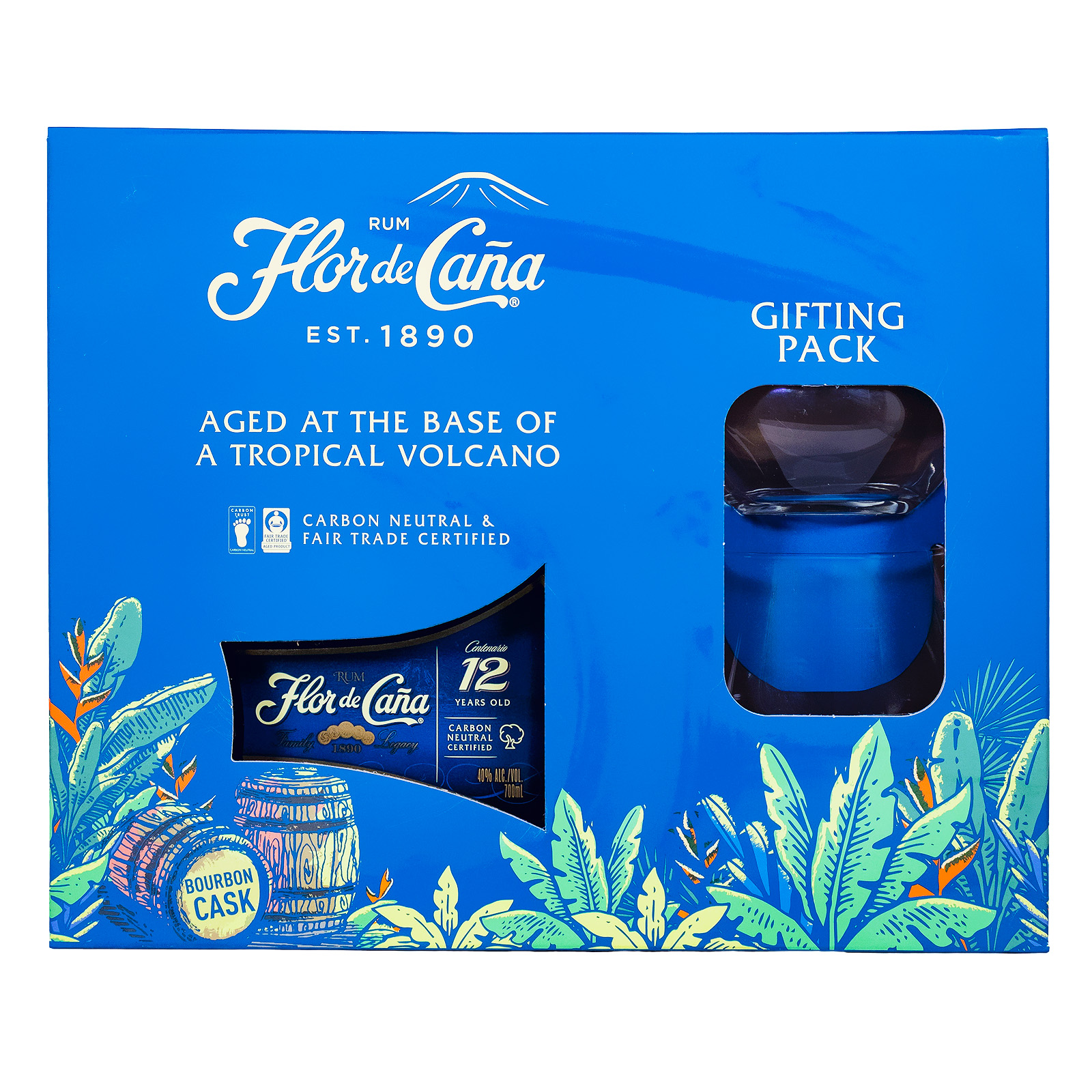 Flor de Cana Rum Centenario 12 Jahre mit 2 Gläsern in Geschenkverpackung - 0,7L 40% vol
