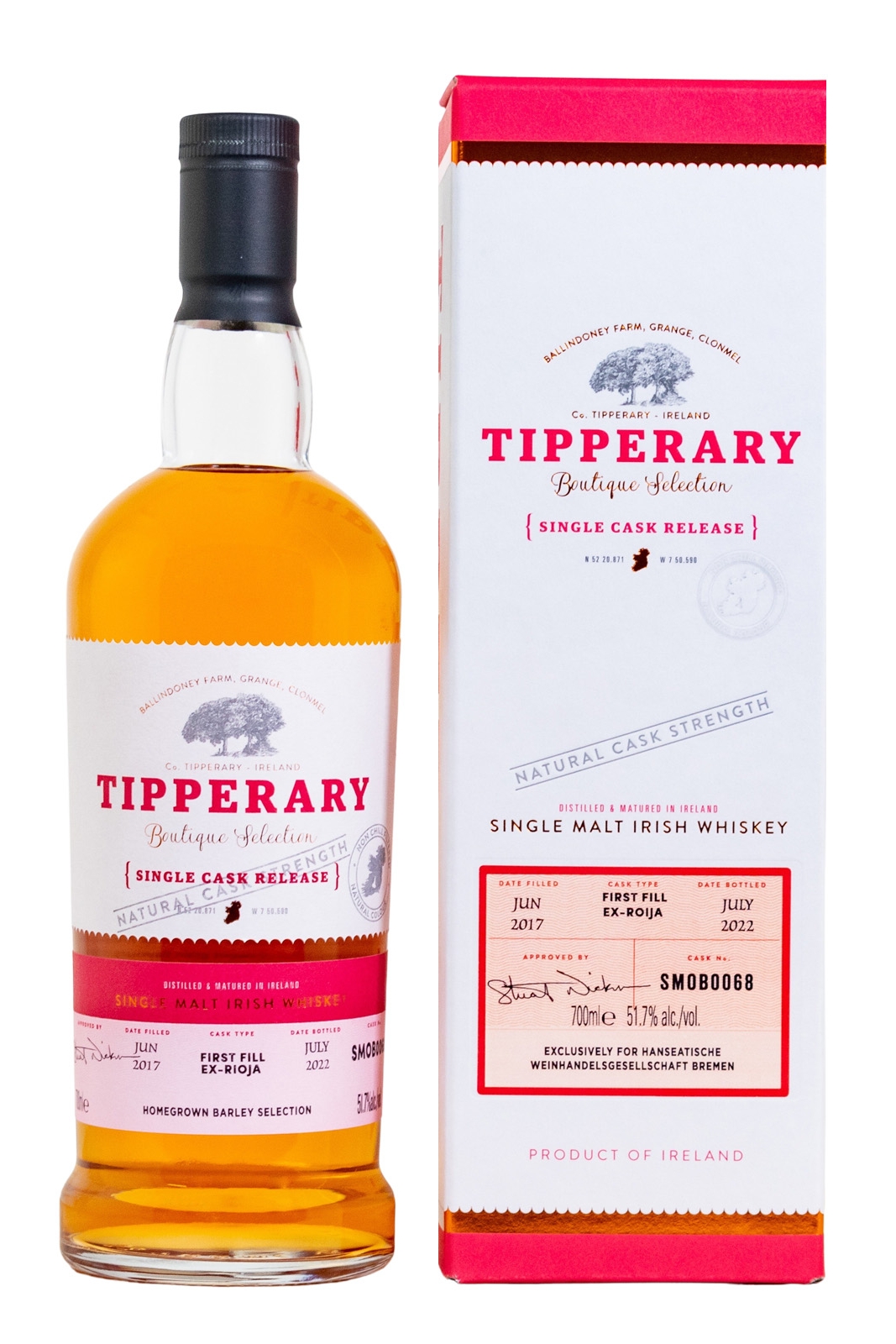 Tipperary Vintage 2017 Single Cask Homegrown Barley Cask No. 3474 - 0,7L 51,7% vol