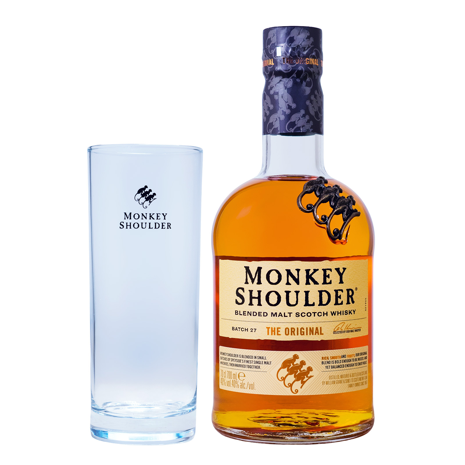 Monkey Shoulder Whisky mit Highball-Glas in Geschenkverpackung - 0,7L 40% vol