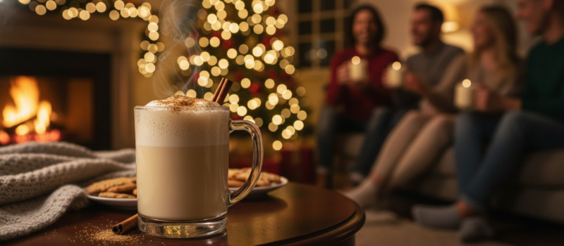 Eierpunsch mit Weihnachtlichem Hintergrund