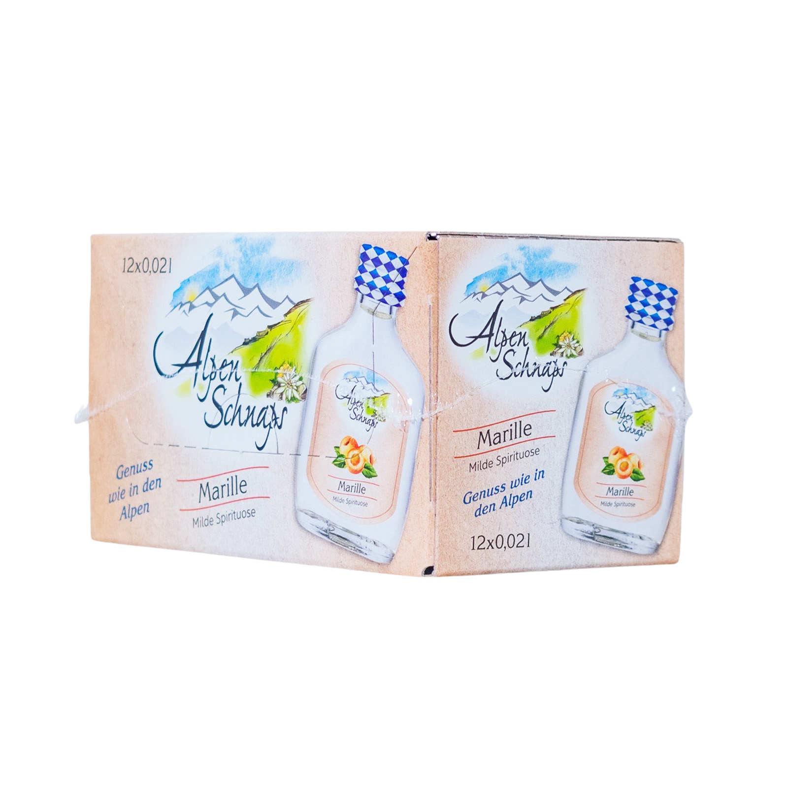 Paket [12 x 0,02L] Alpenschnaps Marille Glas Miniatur - 0,24L 35% vol