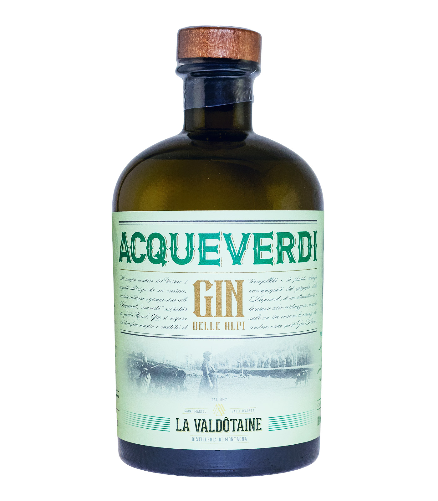 La Valdotaine Gin Acqueverdi mit 2 Gläsern in Geschenkverpackung - 1 Liter 43% vol