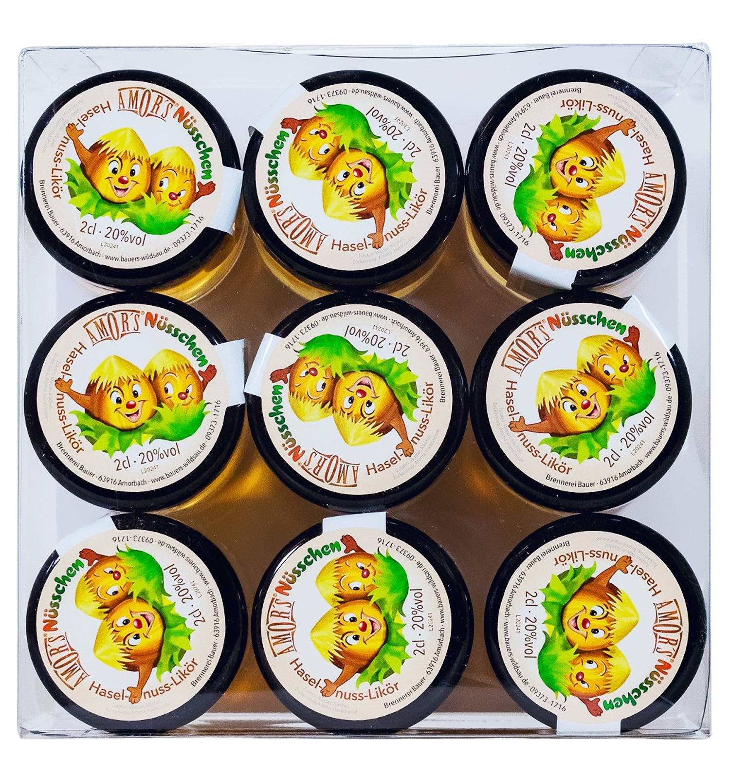 Paket [9 x 0,02L] Amor's Nüsschen Likör mit Nüssen - 0,18L 20% vol
