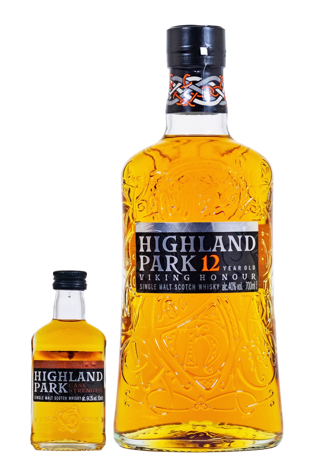 Highland Park 12 Jahre Geschenkverpackung mit Cask Strenght Miniatur - 0,75L 40% vol