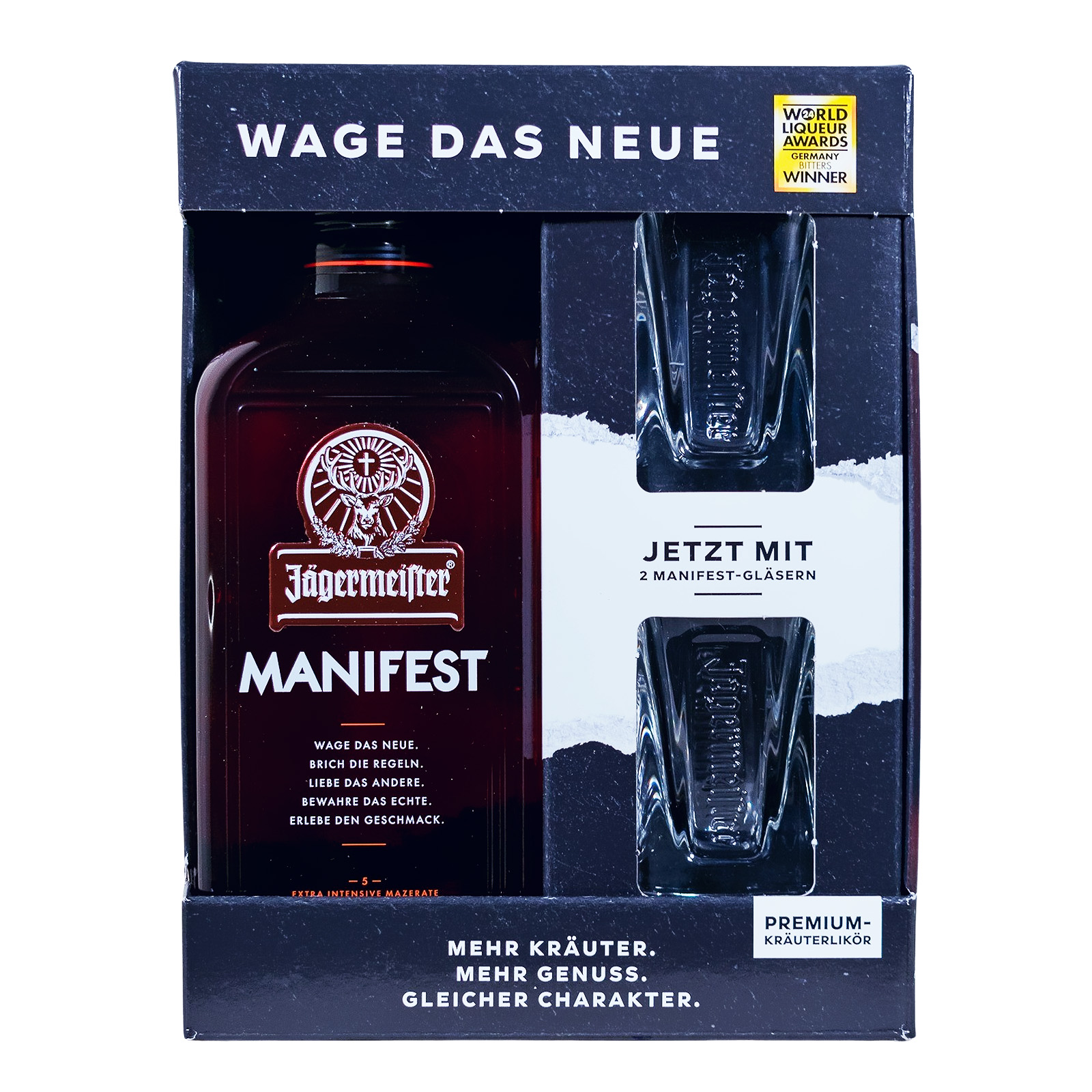 Jägermeister Manifest + Gläser in GEPA - 0,5L 38% vol