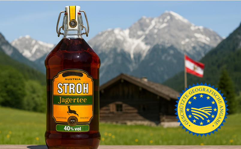Jagertee vor Alpen- und Hüttenhintergrund