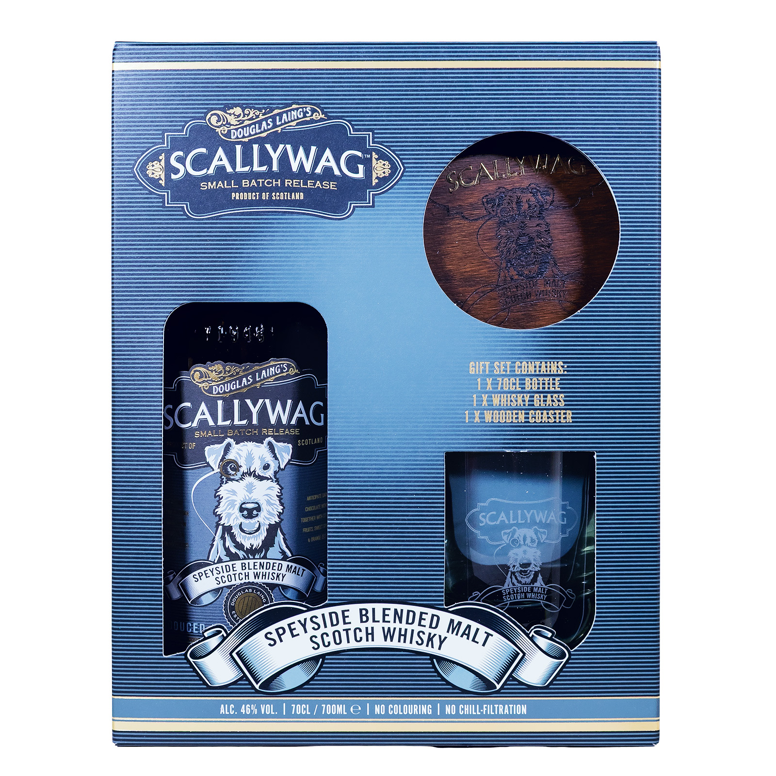 Scallywag Speyside mit Glas und Holzuntersetzer - 0,7L 46% vol