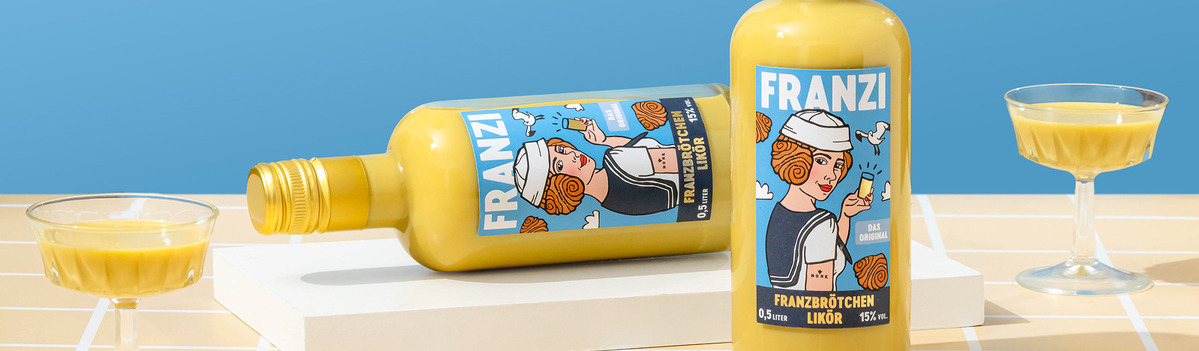 Franzi Banner mit Franzi Franzbroetchenlikoer