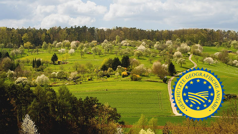 Calvados Streuobstwiese mit geografische Angaben Siegel