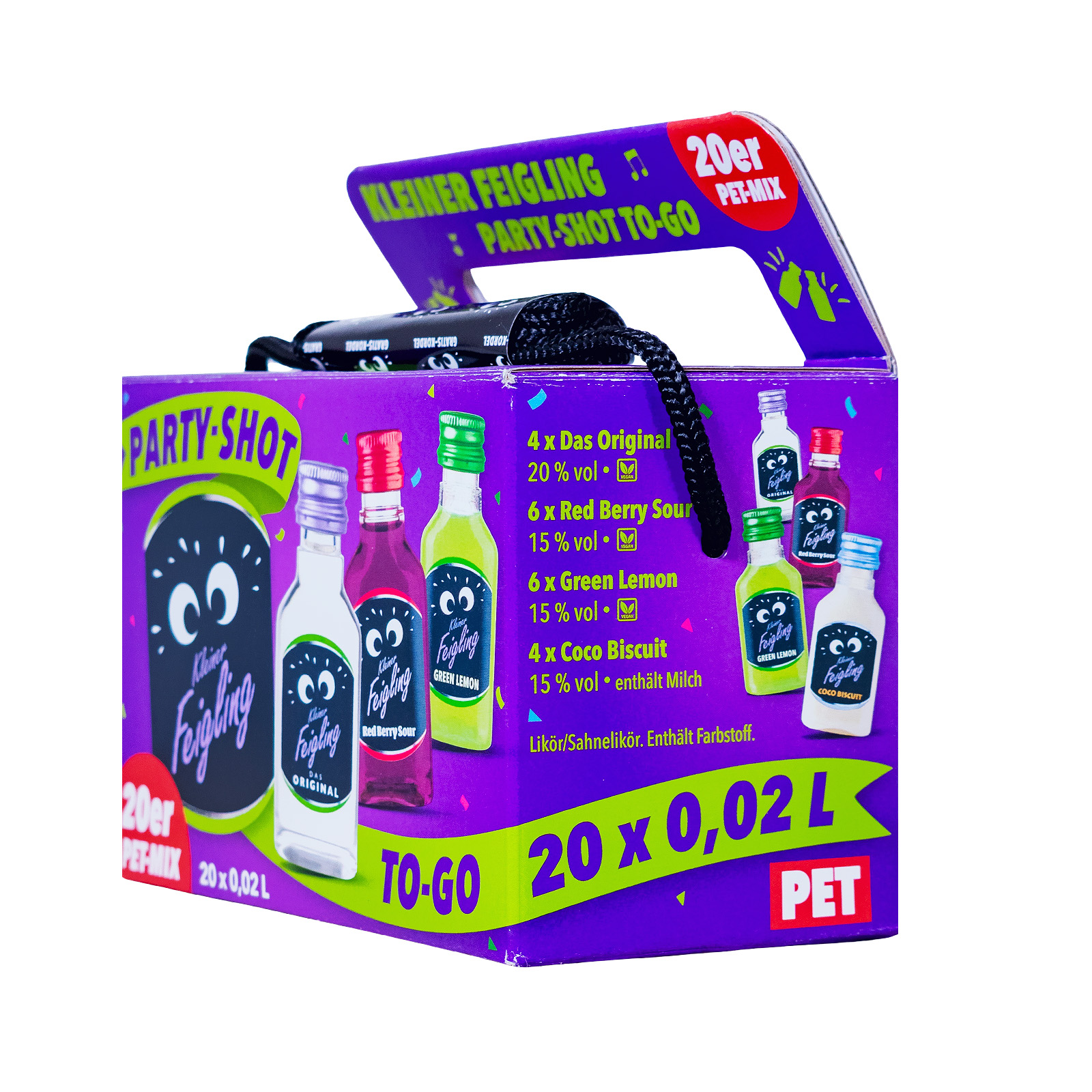 Mix-Paket [20 x 0,02L] Kleiner Feigling Party-Shot To-Go PET Kurzer - 0,4L 16% vol