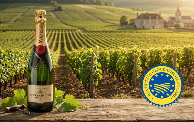 Champagner links vor Weingut