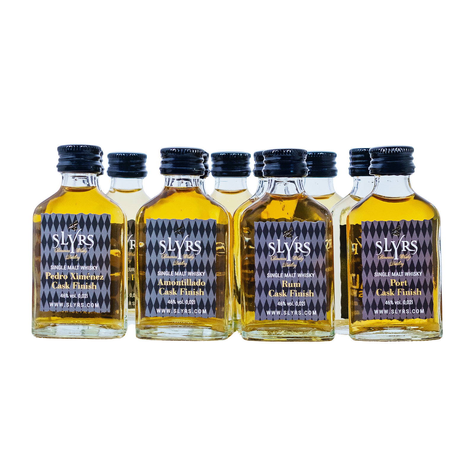 Slyrs Tasting Set Paket [11 x 0,02 Liter] mit 2 Gläsern - 0,22L 43,18% vol