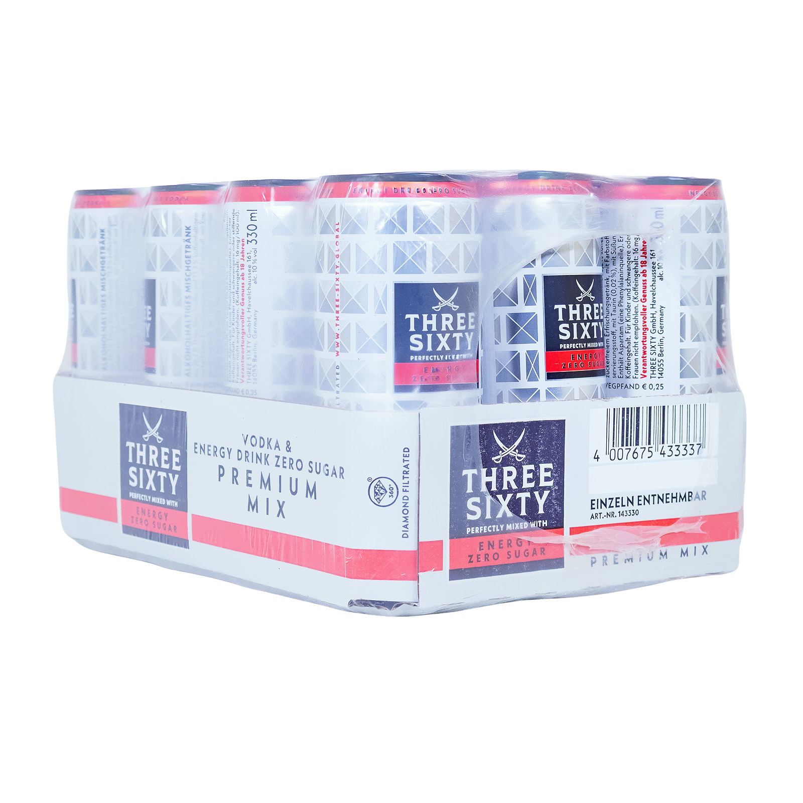 Paket [12 x 0,33L] Three Sixty Vodka Energy Zero Sugar - 3,96L 10% vol