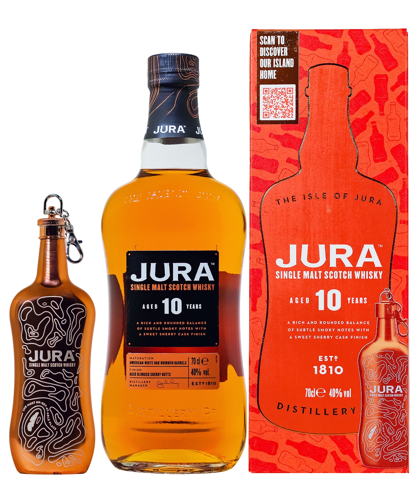 Jura 10 Jahre Single Malt mit Flachmann - 0,7L 40% vol