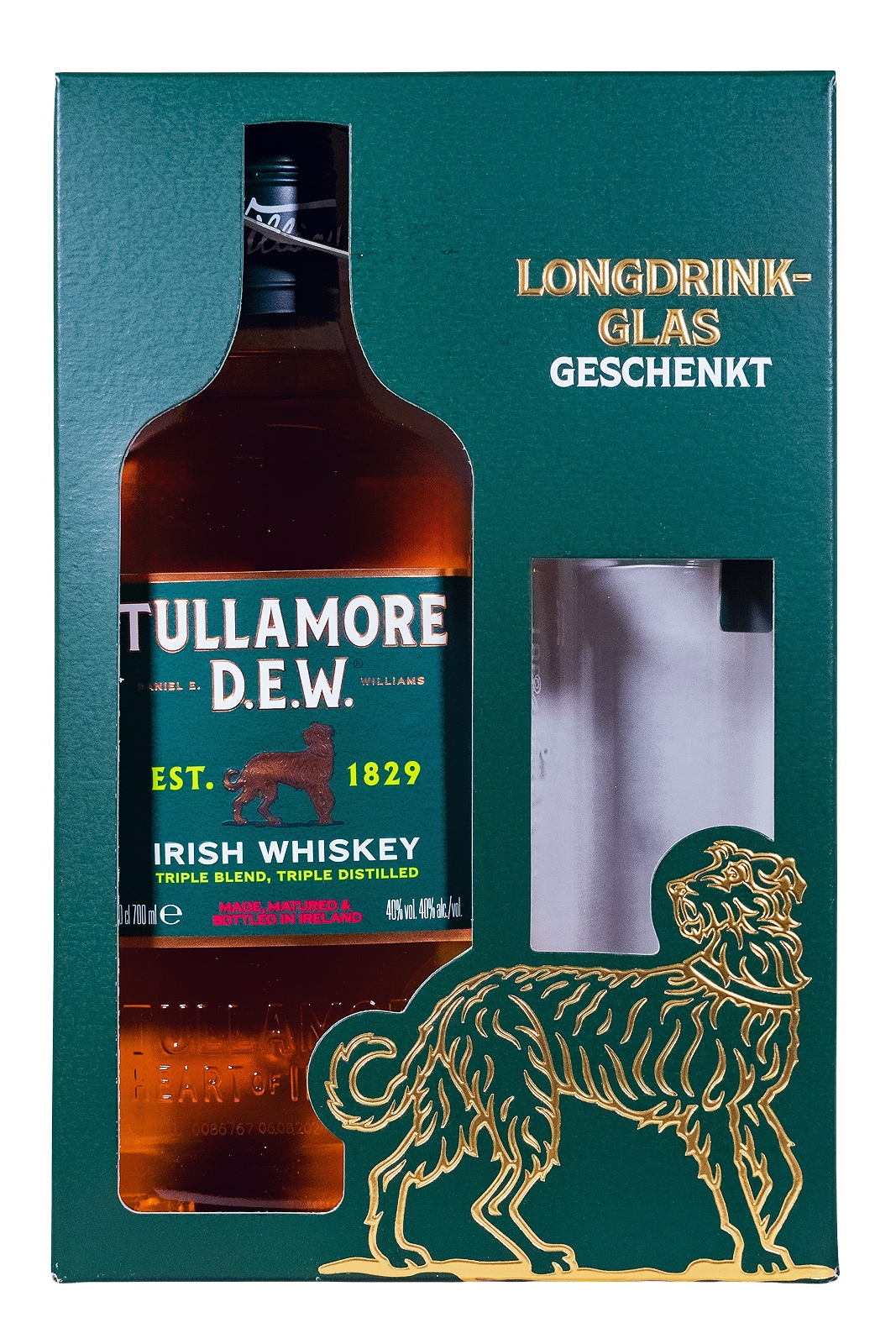 Tullamore Dew mit Longdrink Glas - 0,7L 40% vol Tullamore Dew mit Longdrink Glas - 0,7L 40% vol