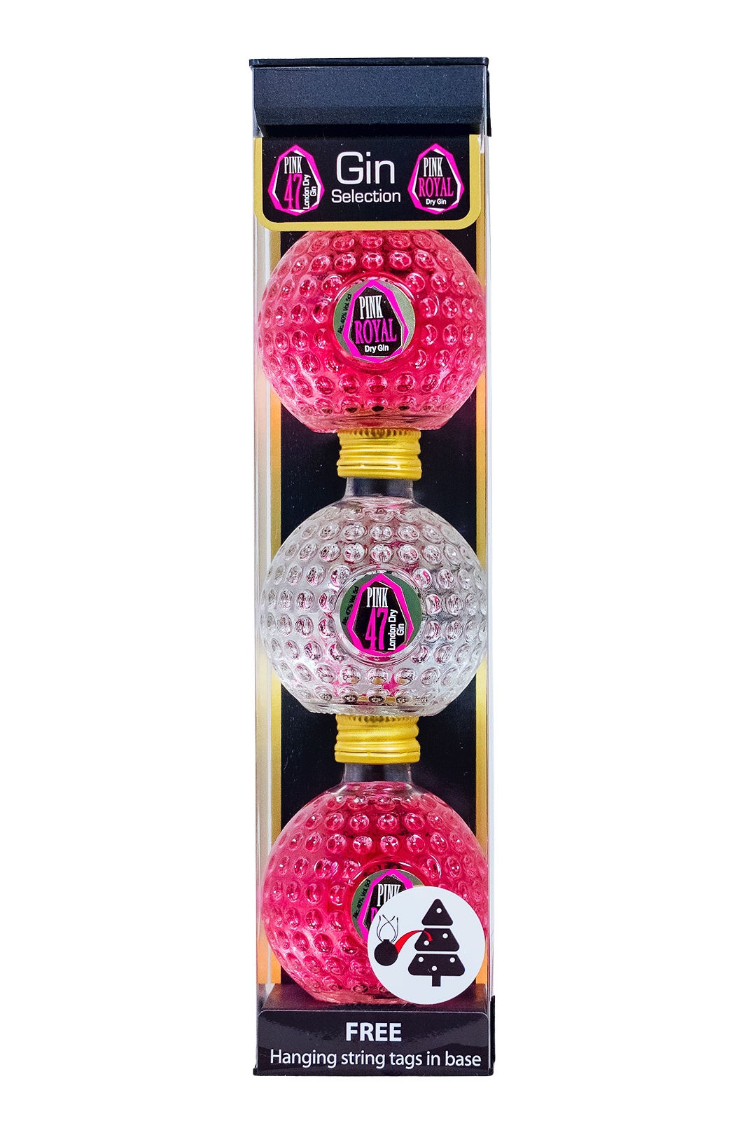 Paket [3 x 0,05L] Pink 47 Gin Baubles Weihnachtskugeln - 0,15L 47% vol
