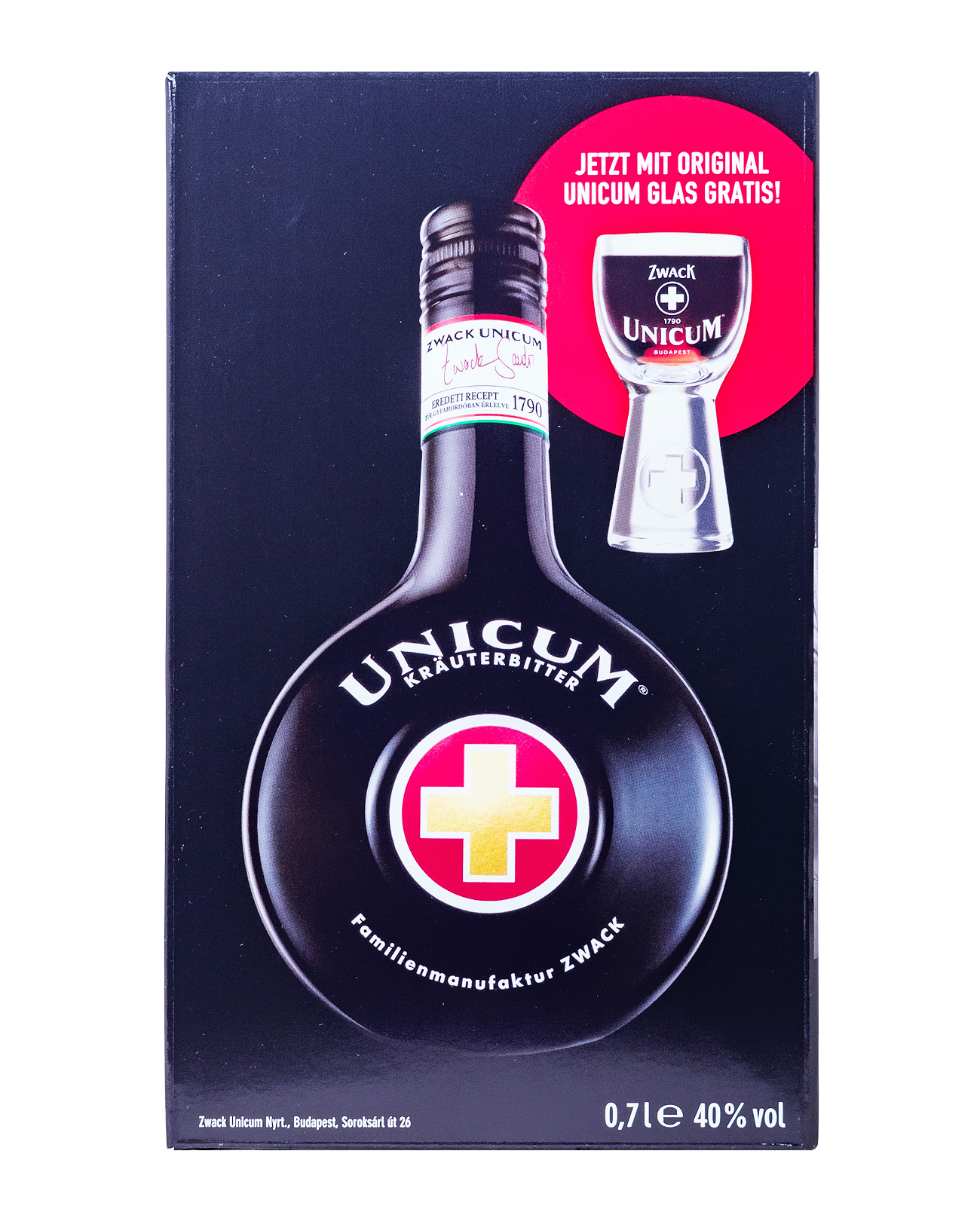 Unicum Zwack Kräuterlikör mit Glas in Geschenkverpackung - 0,7L 40% vol