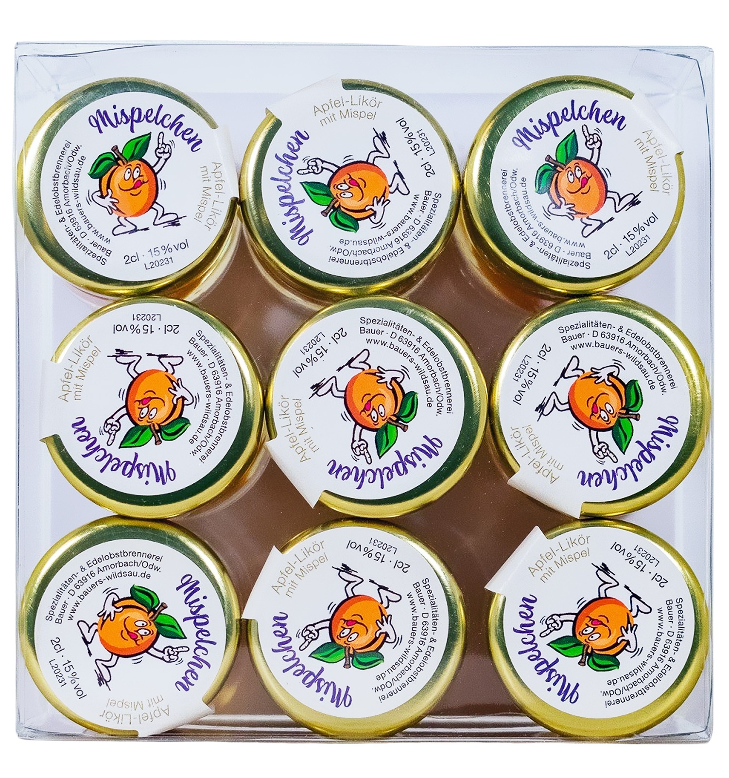 Paket [9 x 0,02L] Amor's Mispelchen Apfellikör mit Mispel - 0,18L 15% vol