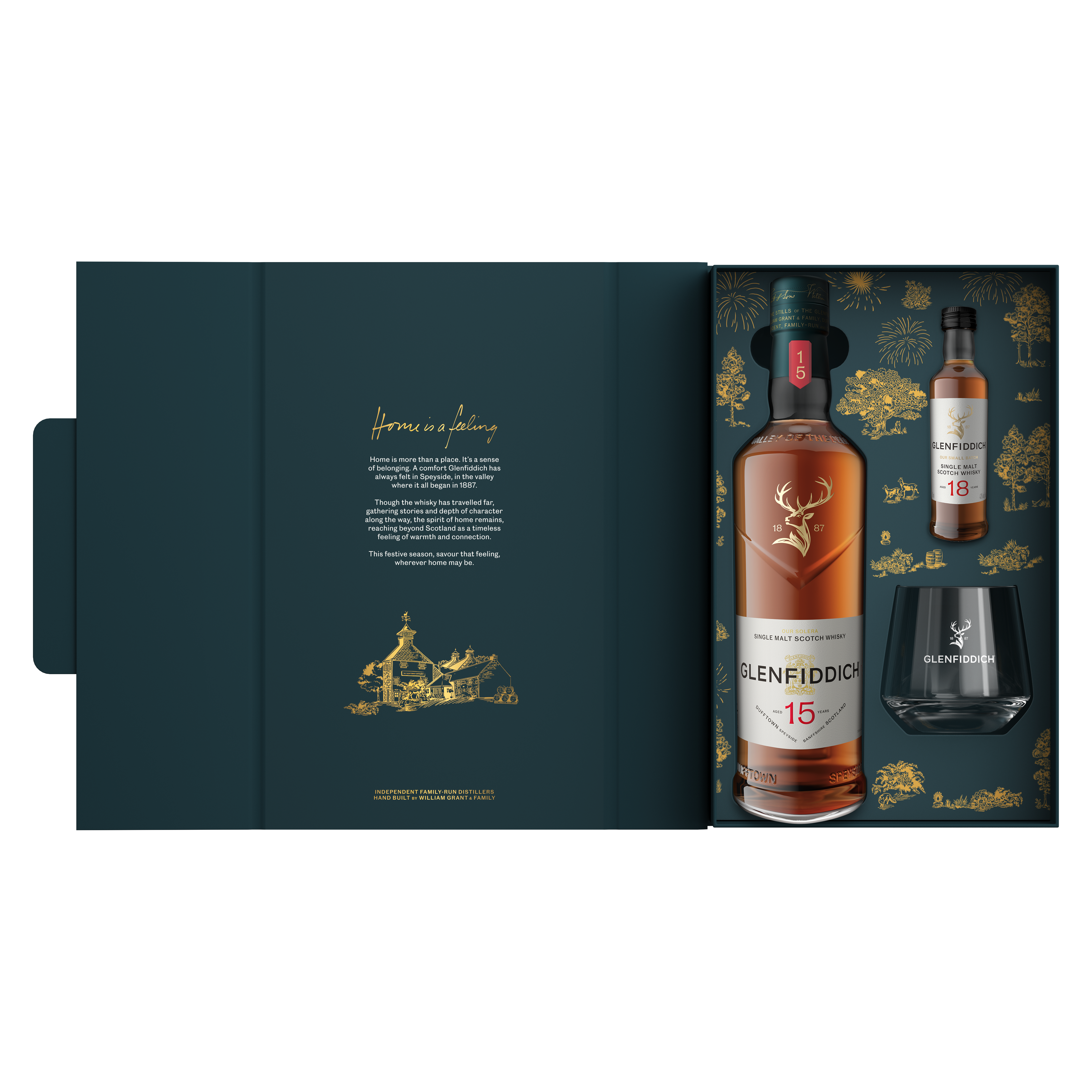 Glenfiddich 15 Jahre Geschenkpackung mit Tumbler und Glenfiddich 18 Jahre Miniatur - 0,75L 40% vol