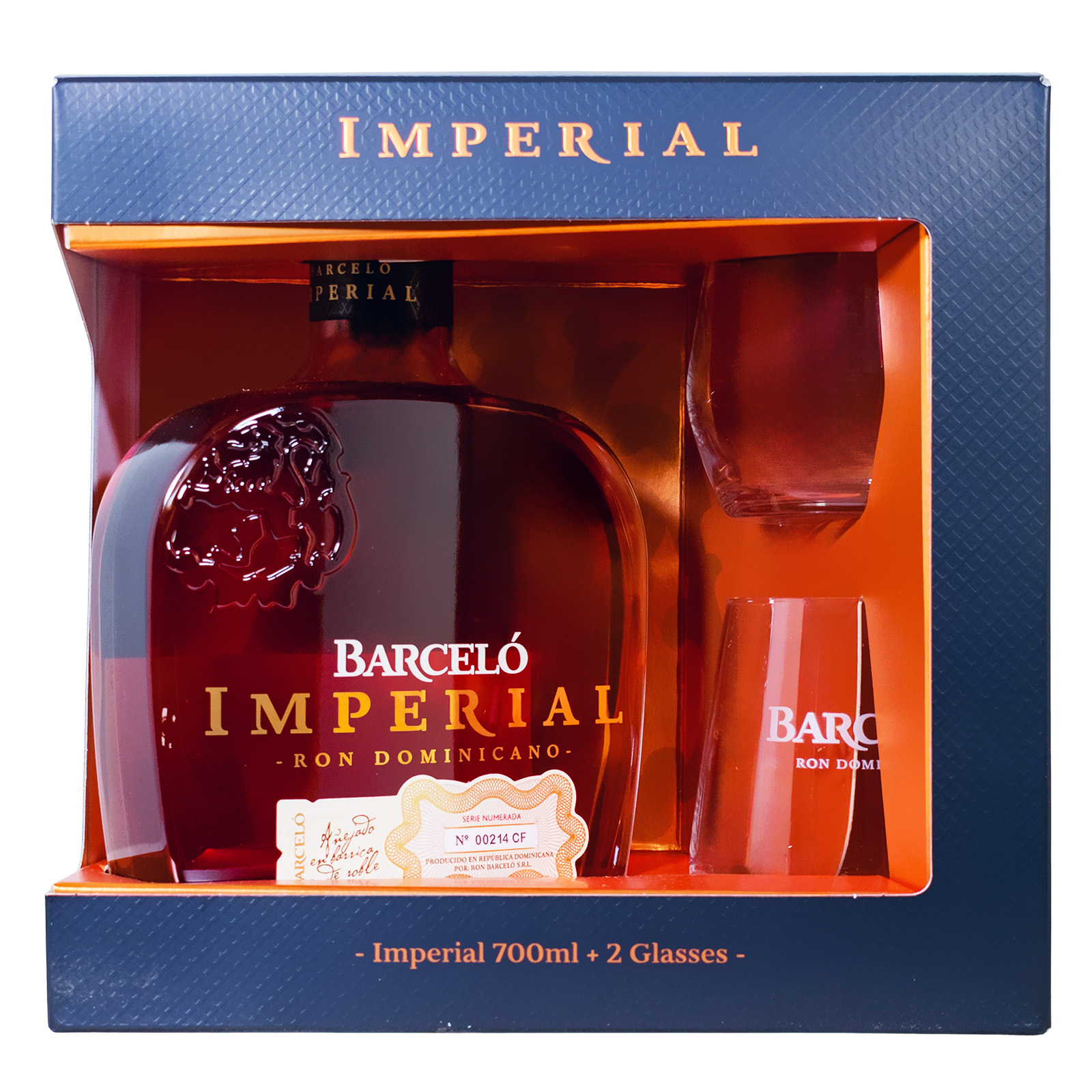 Ron Barcelo Rum Imperial mit 2 Gläsern in Geschenkverpackung - 0,7L 38% vol