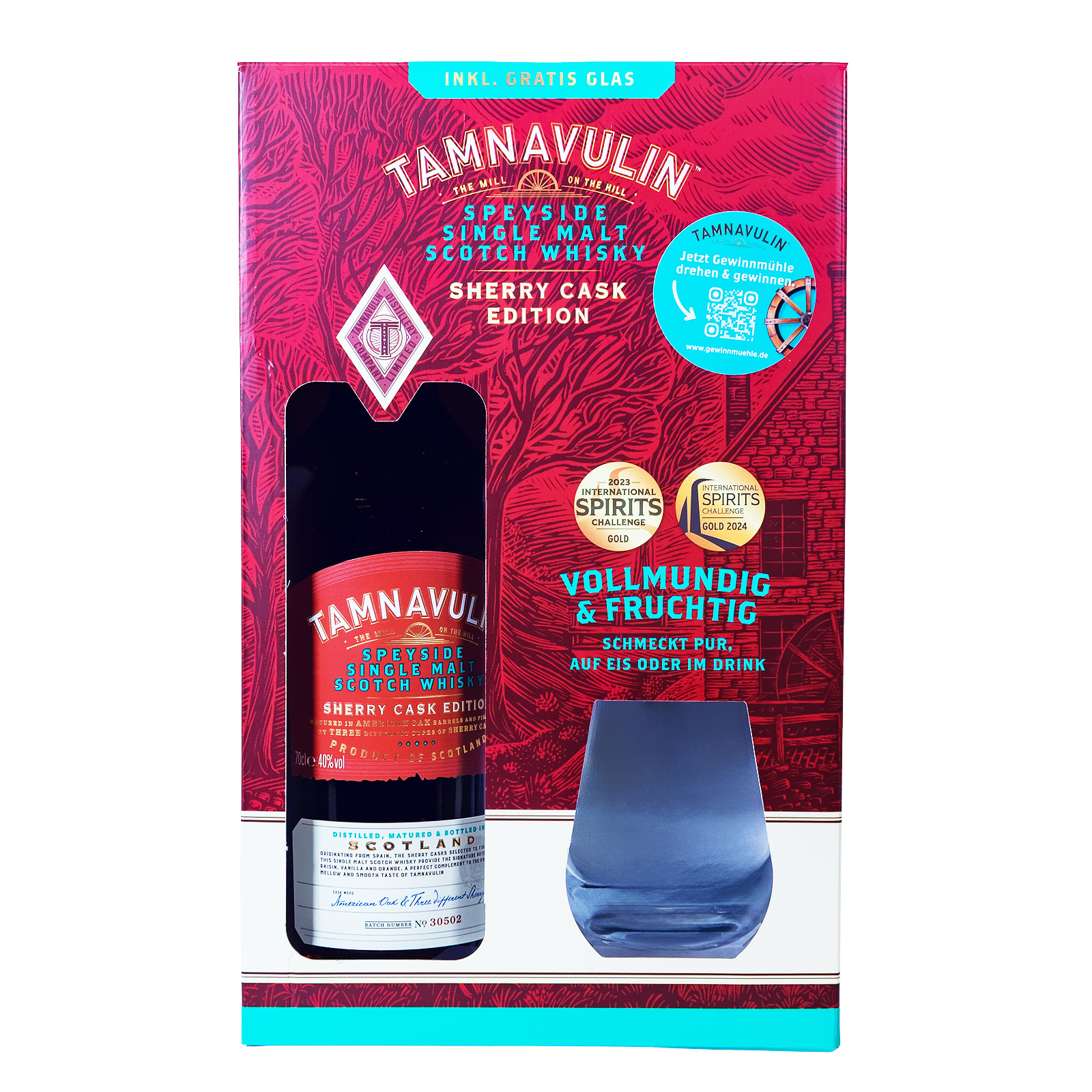 Tamnavulin Sherry Cask Speyside mit Glas in Geschenkverpackung - 0,7L 40% vol
