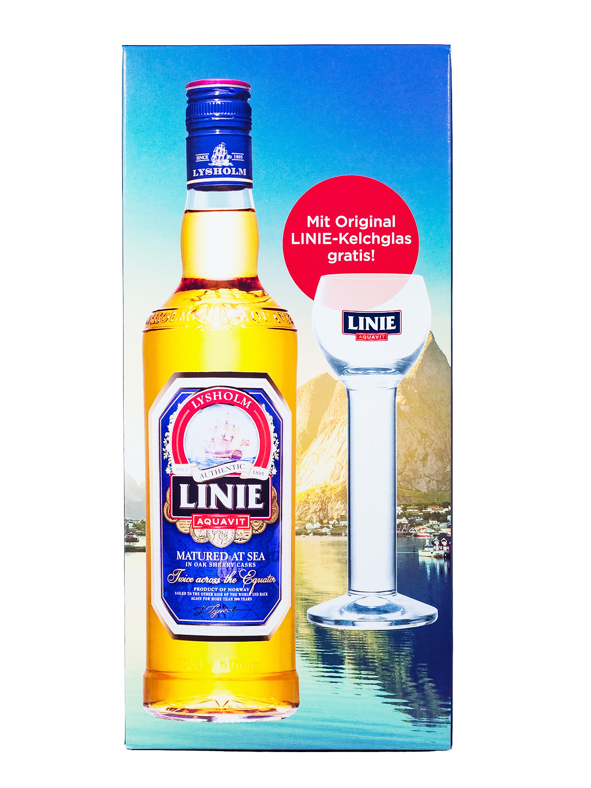 Linie Aquavit mit Linie Kelchglas in Geschenkverpackung - 0,7L 41,5% vol