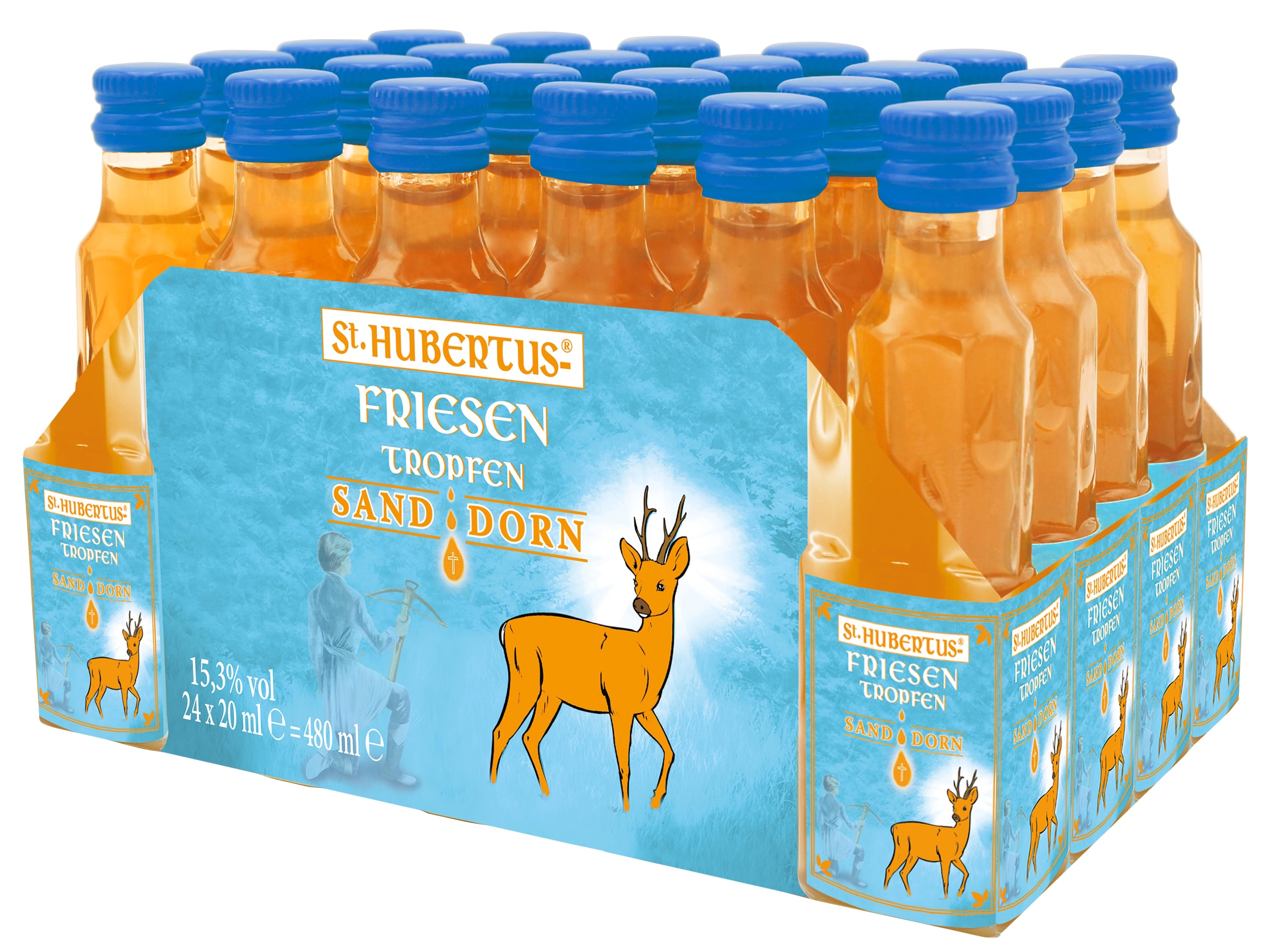 Paket [24 x 0,02L] St. Hubertus Sanddorn Friesen-Tropfen - 0,48L 15,3% vol