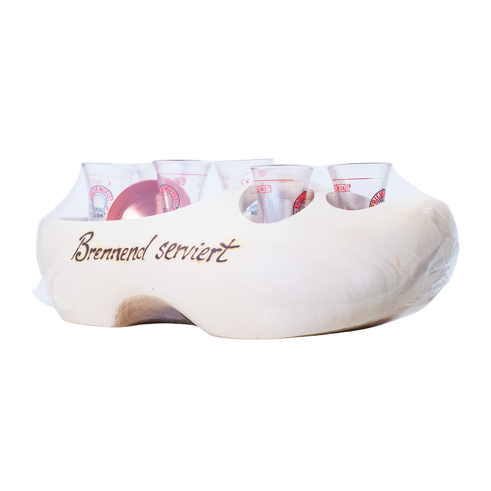 Friesengeist Servierholzschuh inkl. 6 Gläser + 1 Löschpfännchen