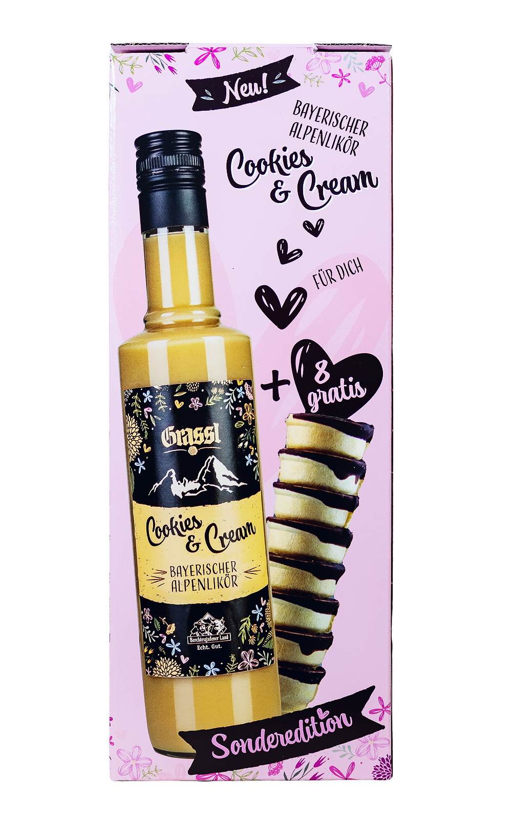 Grassl Cookies & Cream Likör inklusive 8 Waffelbecher - 0,5L 17% vol
