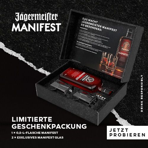  Jägermeister Manifest + Gläser in GEPA (0,5L) 
