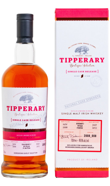 Tipperary Vintage 2008 Single Cask Sherry-Rioja Cask Finish - 0,7L 49,5% vol