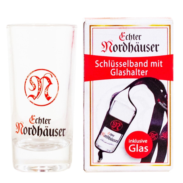 Nordhäuser Schnaps Glas mit Anhänger Schlüsselband m. Glashalter