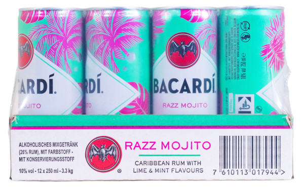 Paket [12 x 0,25L] Bacardi Razz Mojito Dose - 3L 10% vol