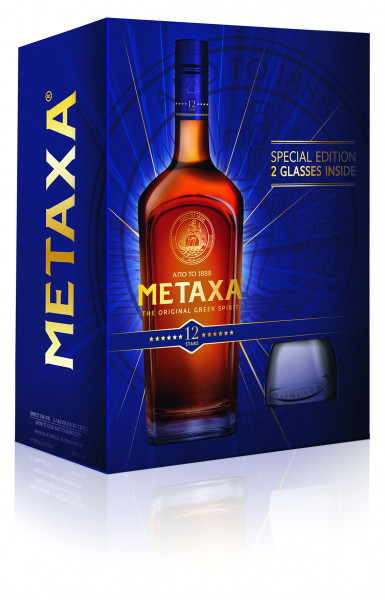 Metaxa 12 Sterne GEPA mit 2 Tumbler - 0,7L 40% vol