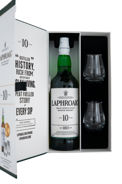 Laphroaig 10 Jahre Single Malt Scotch Whisky + 2 Gläser - 0,7L 40% vol
