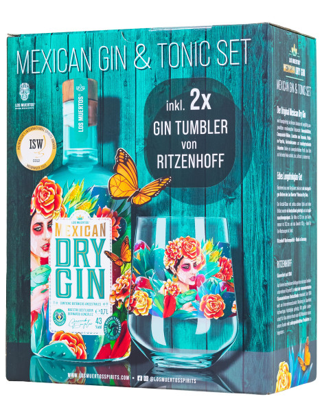 Los Muertos Mexican Dry Gin + 2 Gläser - 0,7L 43% vol