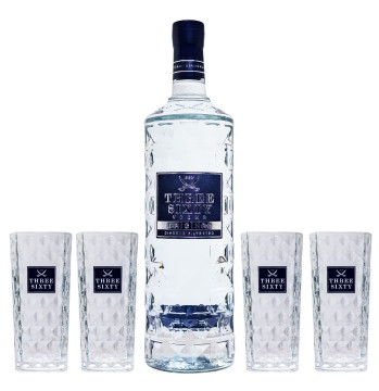Three Sixty Vodka GEPA mit 4 Gläsern - 3L 37,5% vol