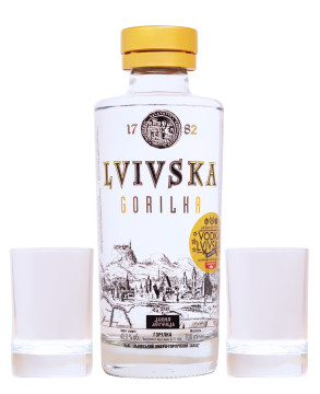 Lvivska Vodka Gold GEPA mit 2 Gläsern - 0,7L 40% vol
