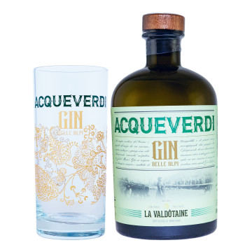 La Valdotaine Gin Acqueverdi mit 2 Gläsern in Geschenkverpackung - 1 Liter 43% vol