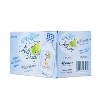 Paket [12 x 0,02L] Alpenschnaps Williamsbirne Glas Miniatur - 0,24L 35% vol