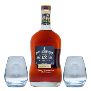 Appleton Estate Rare Cask 12 Jahre Jamaica Rum in GEPA mit 2 Gläsern - 0,7L 43% vol