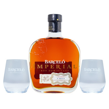 Ron Barcelo Rum Imperial mit 2 Gläsern in Geschenkverpackung - 0,7L 38% vol