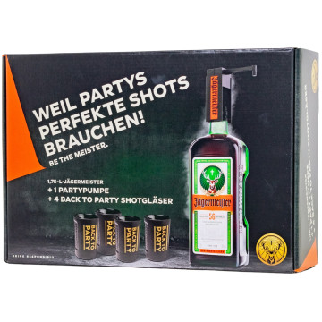Jägermeister Kräuterlikör + 4 Shotgläser 2cl und Bauhauspumpe - 1,75L 35% vol